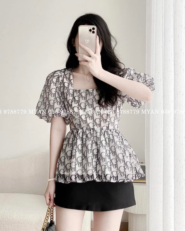 Áo peplum cổ vuông tay bồng (2m)
