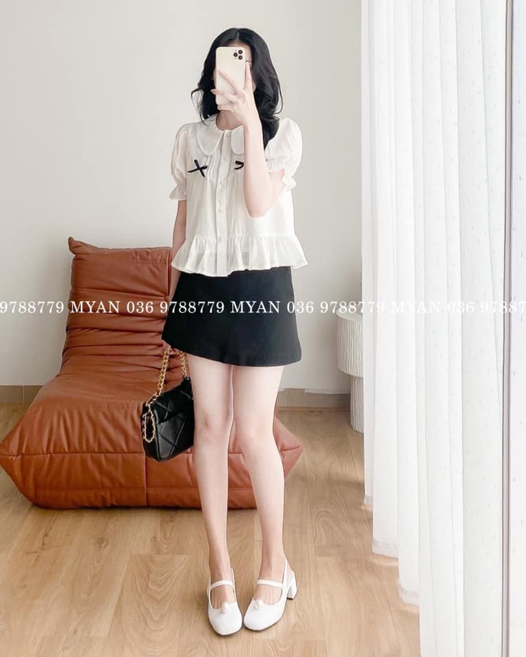 Áo tơ cổ sen, 2 nơ ngực phối ren, bèo gấu kèm lót 2 dây (2m)