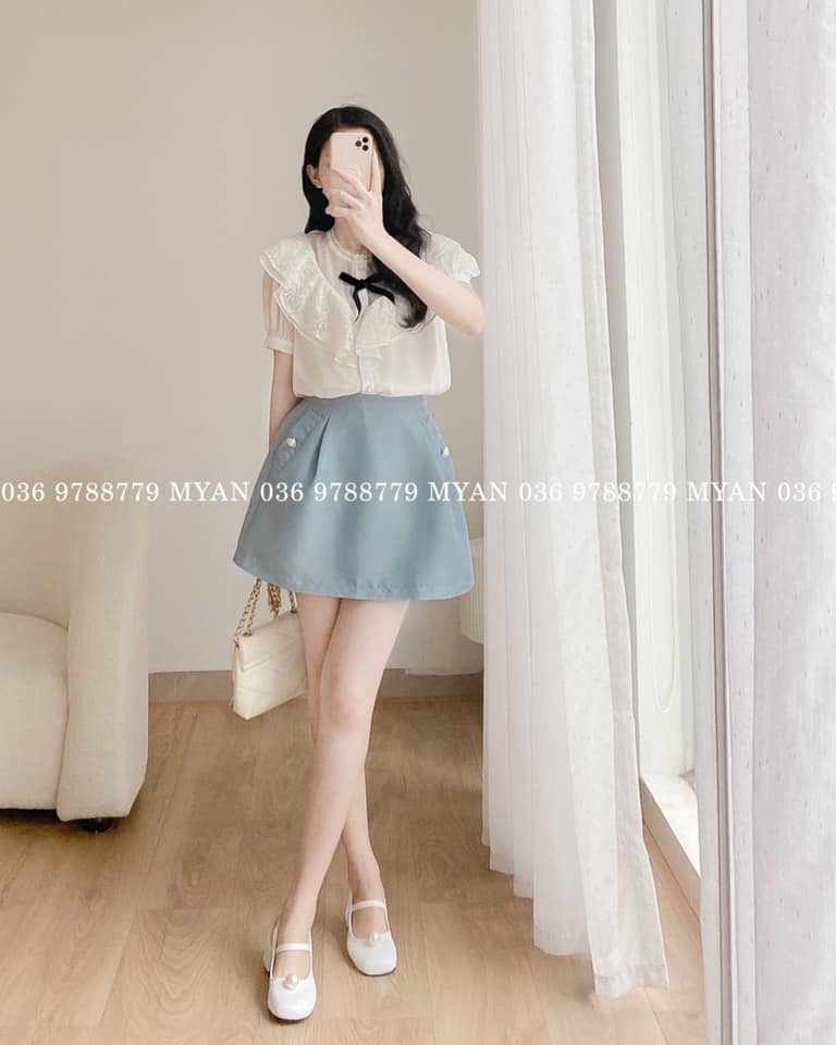 Áo phối ren, bèo tam giác 2 tầng (2m)