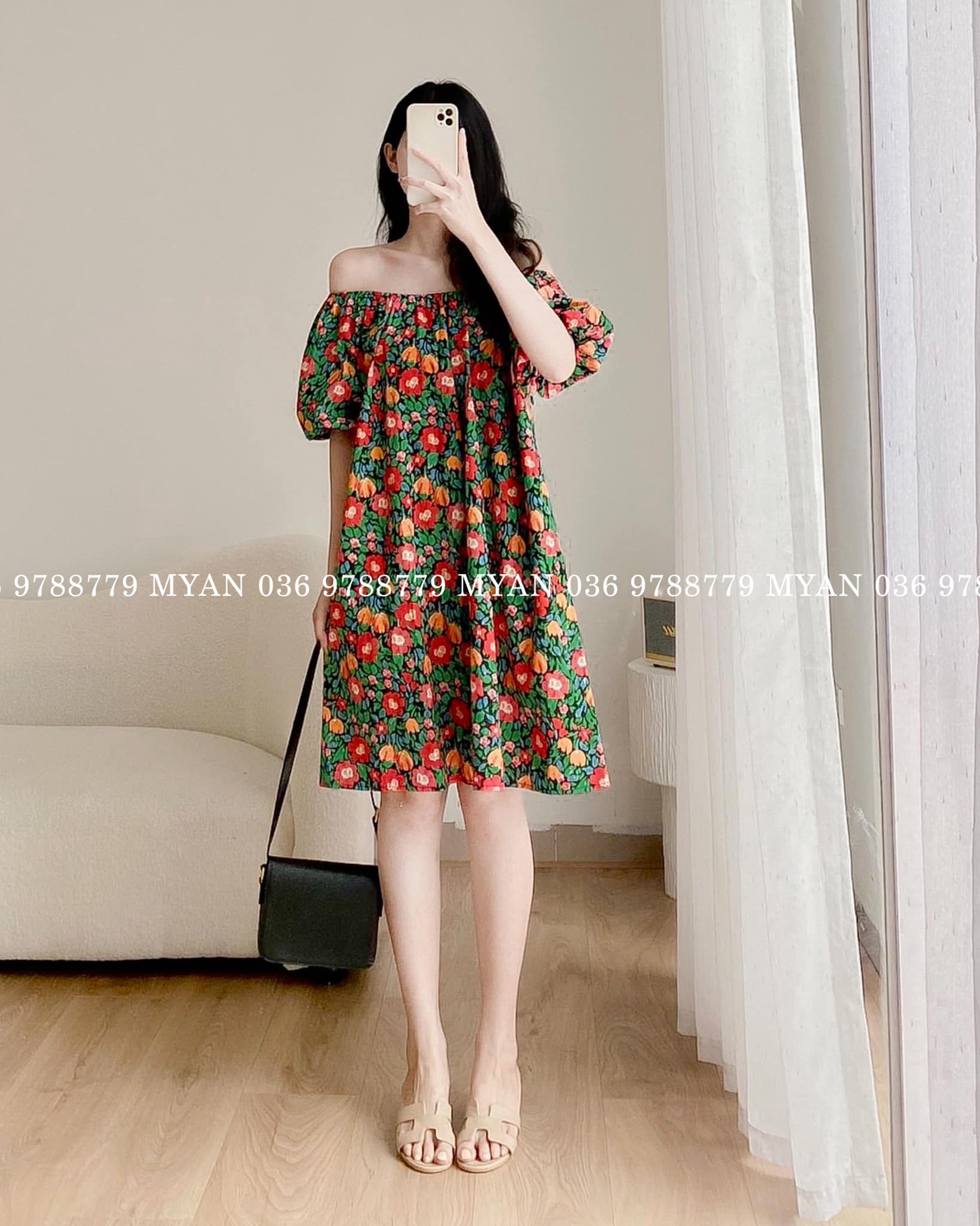 Váy hoa chun cổ, tay raglan