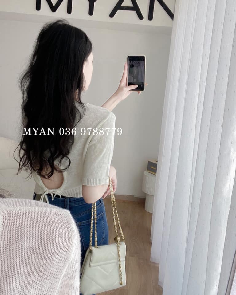 Áo len croptop cộc tay, buộc lưng sau(5m)