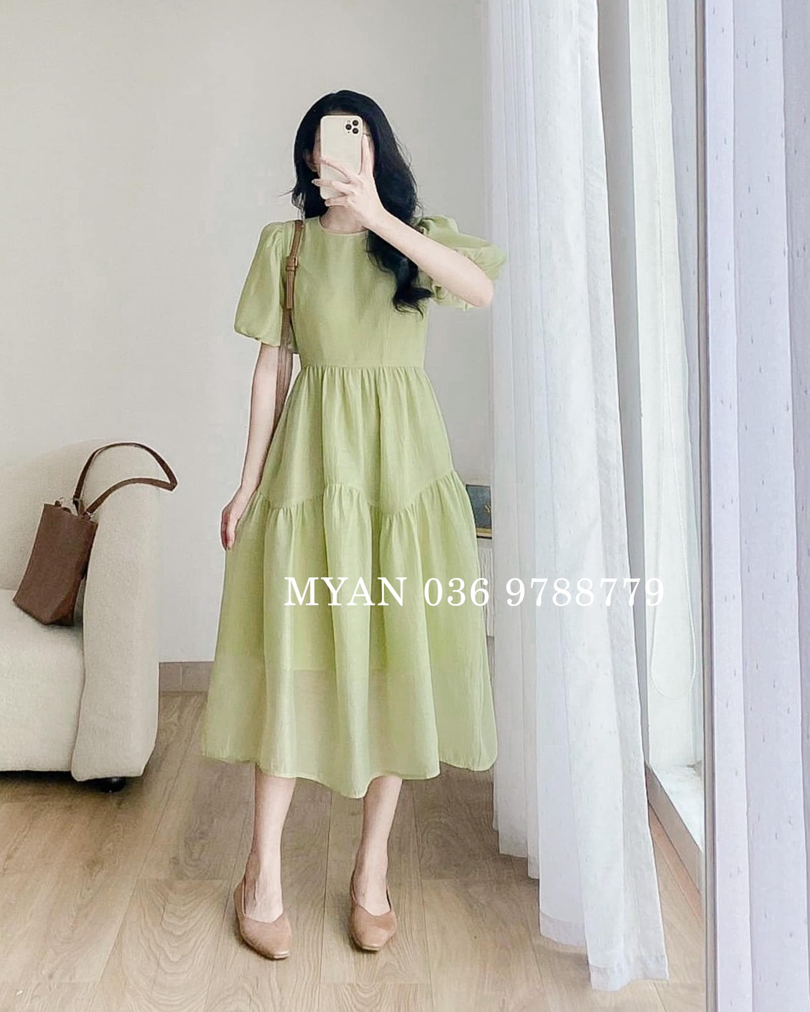 Váy babydoll tơ 2 tầng tay chuông (4m)