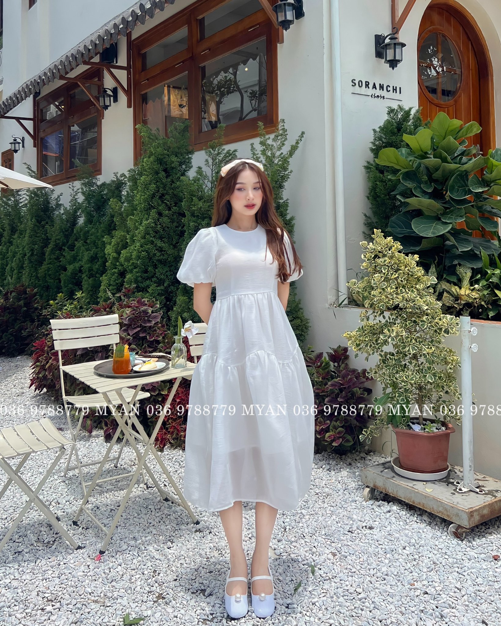 Váy babydoll tơ 2 tầng tay chuông (4m)