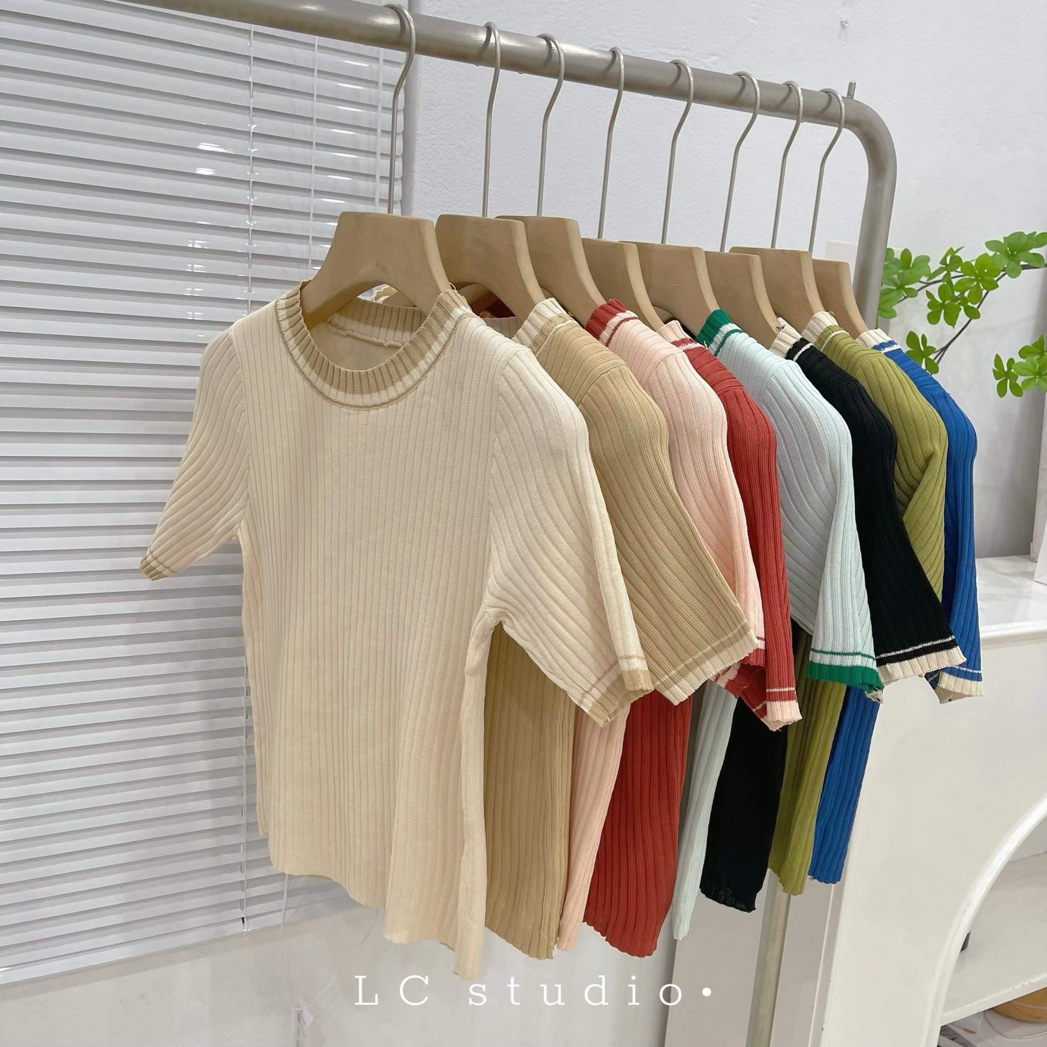 Áo len cổ tròn cộc tay, phối viền màu(3018 )