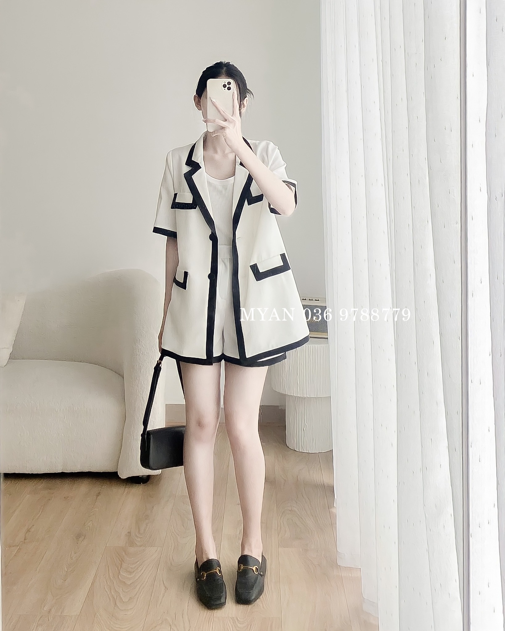 Set áo vest + sooc phối viền đen