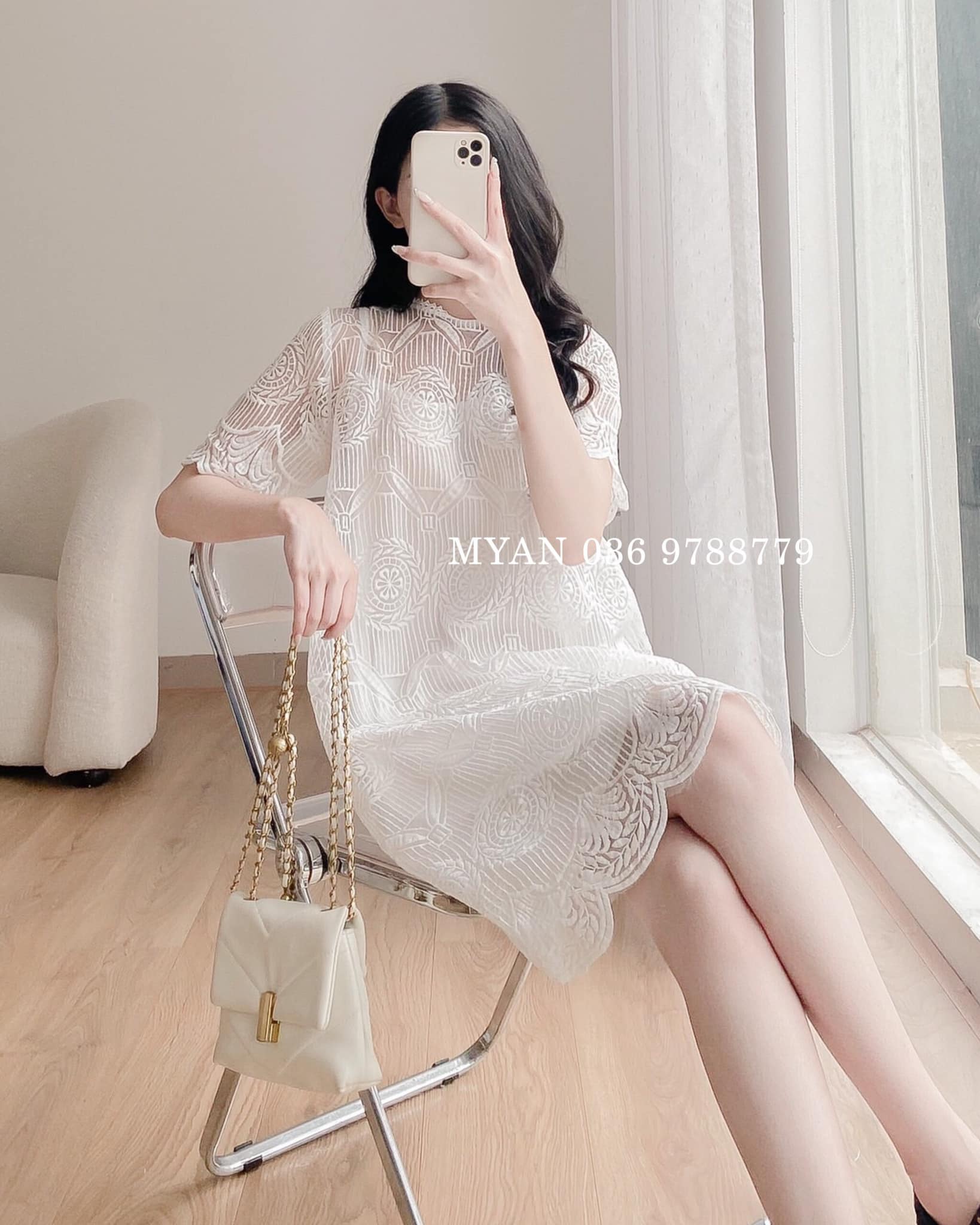Váy ren babydoll họa tiết, kèm lót 2 dây