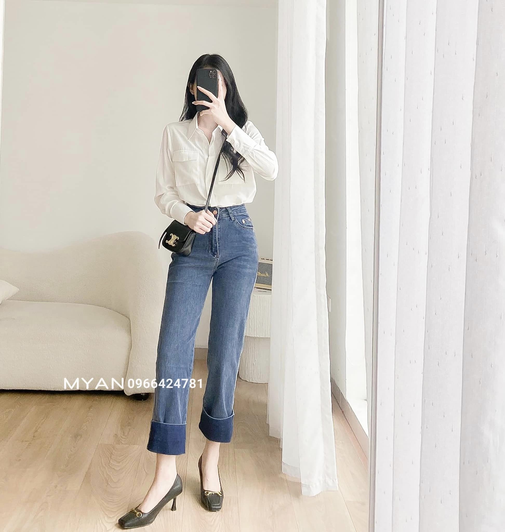 Quần jeans ống đứng gập gấu Fanegu( 5035)