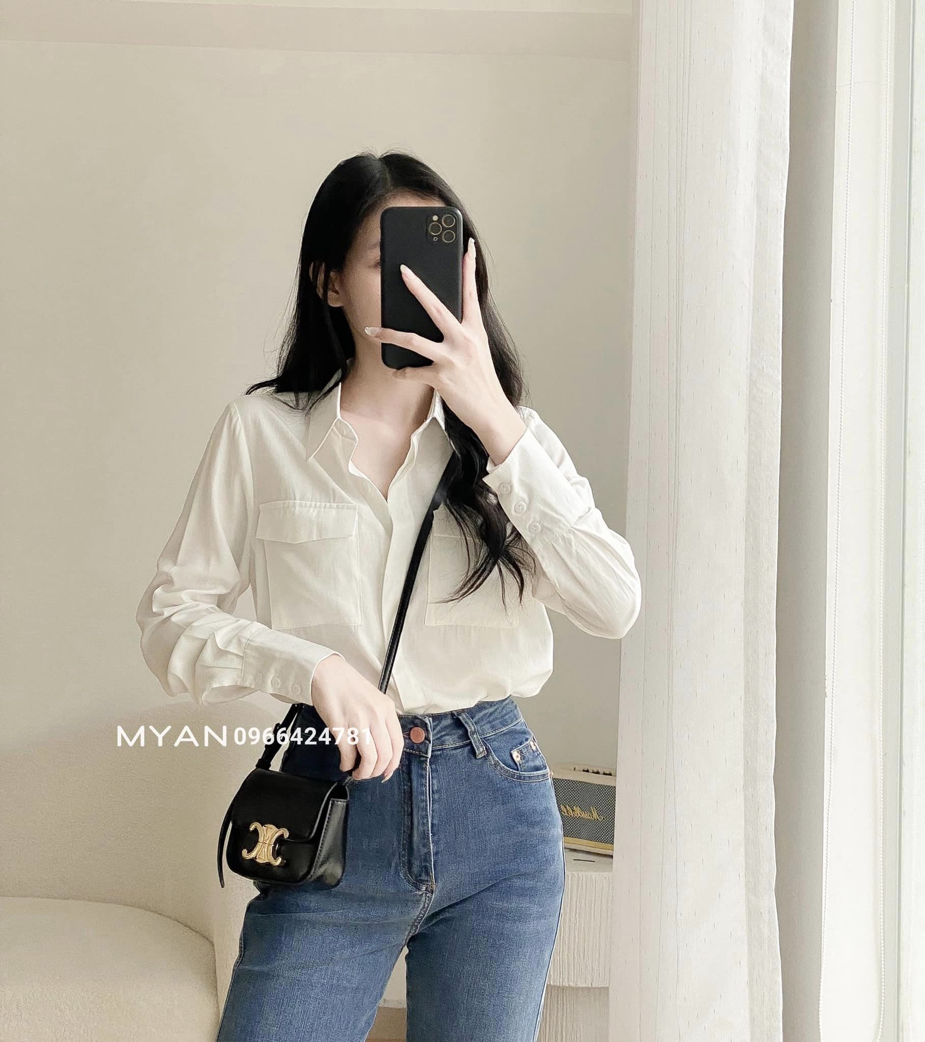 Áo sơ mi cổ đức 2 nắp túi ngực