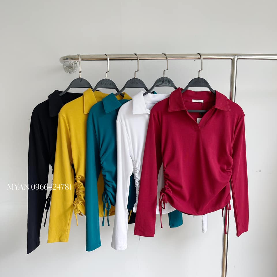 Áo phông cổ đức dài tay rút eo