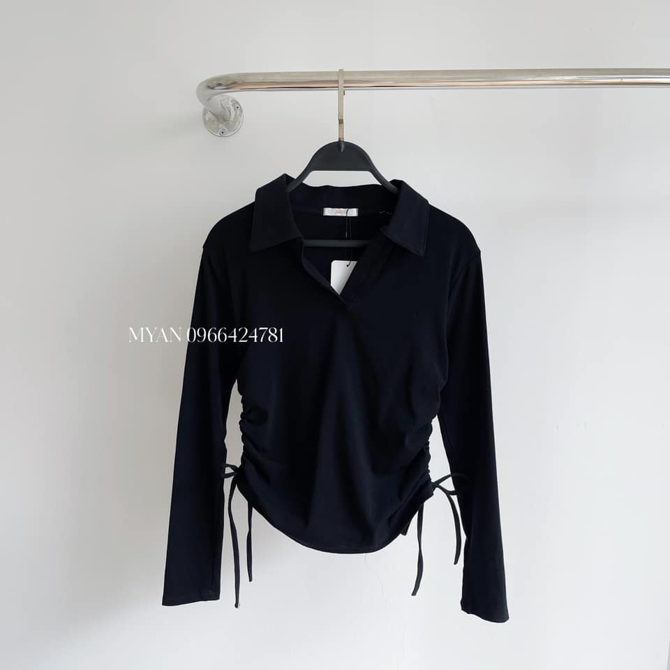 Áo phông cổ đức dài tay rút eo