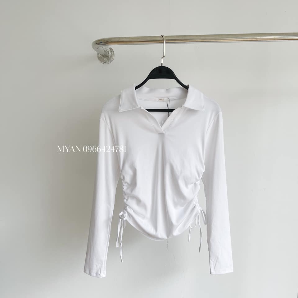 Áo phông cổ đức dài tay rút eo