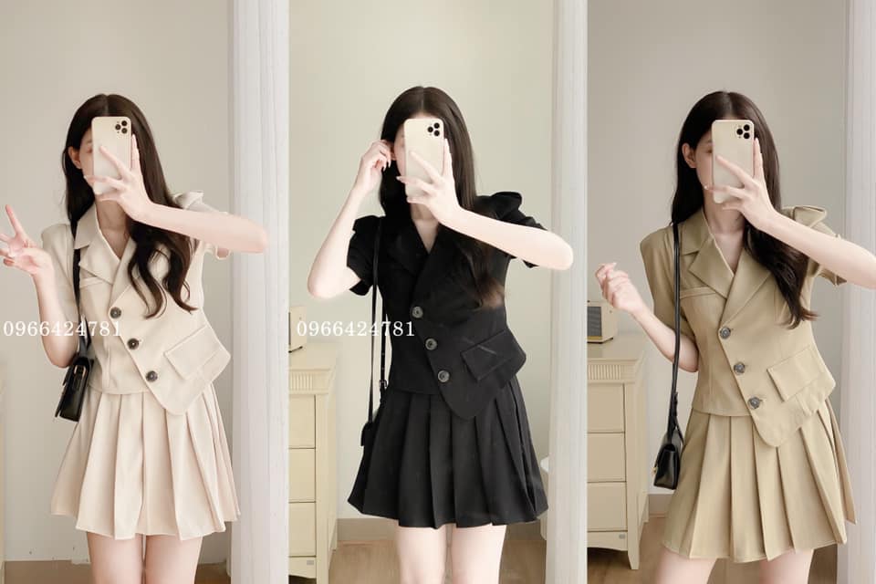Set áo vạt lệch + chân váy