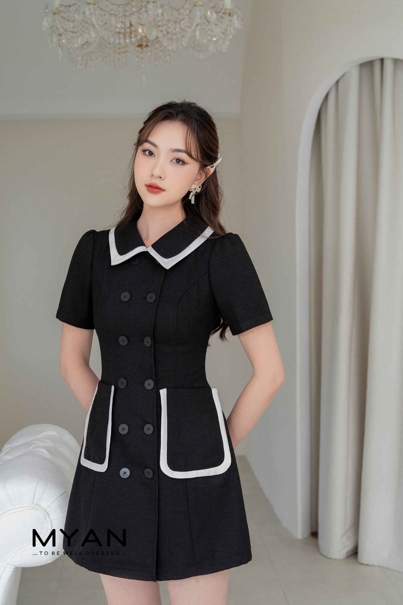Váy A phối viền cổ + túi