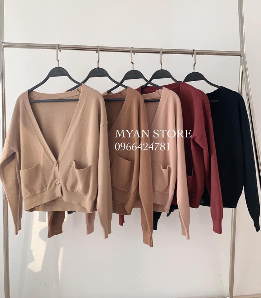 Áo cadigan len trơn cổ V 2 túi (030)