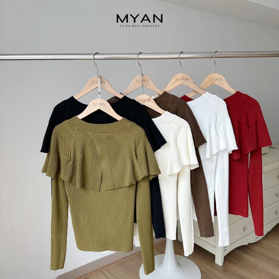 Áo len gân dài tay cổ phủ bèo( 2260)