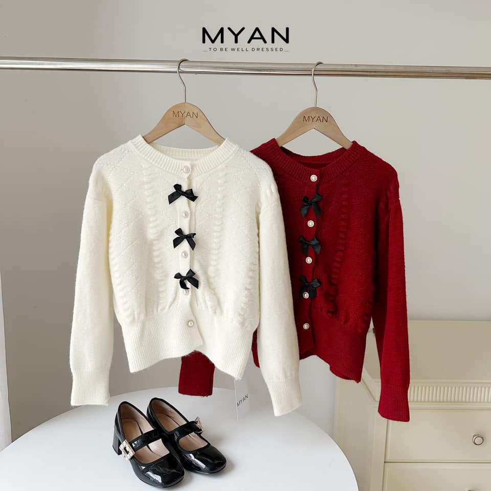 Áo cadigan cúc dọc nơ đen