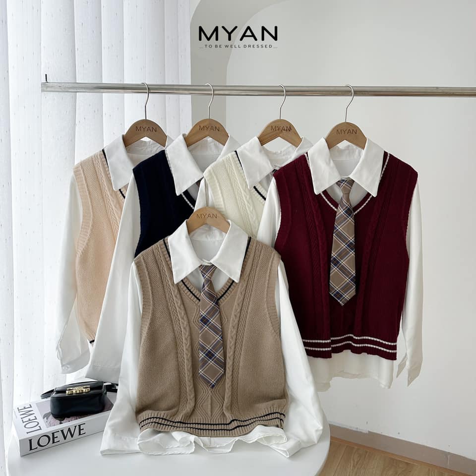 Set áo gile + sơ mi kèm cavat