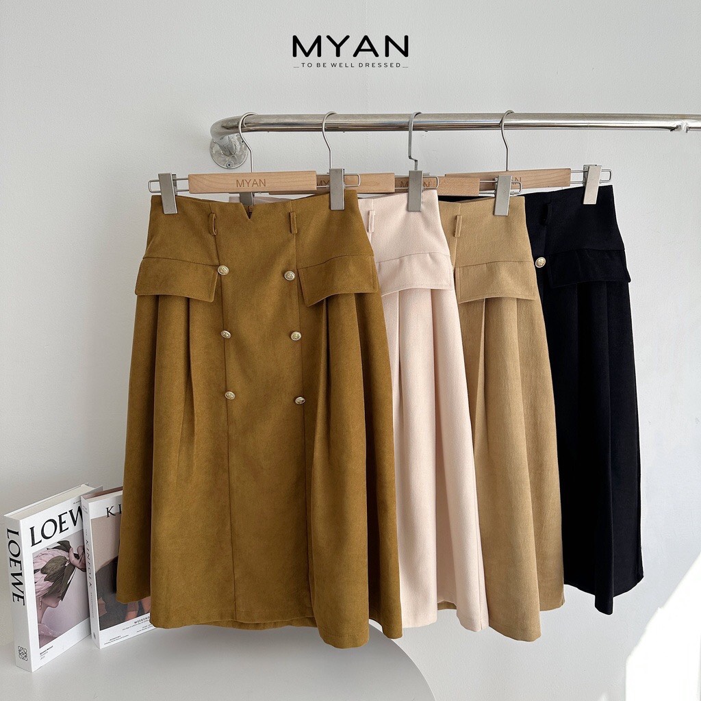 Chân váy xòe nắp túi 2 hàng khuy đồng