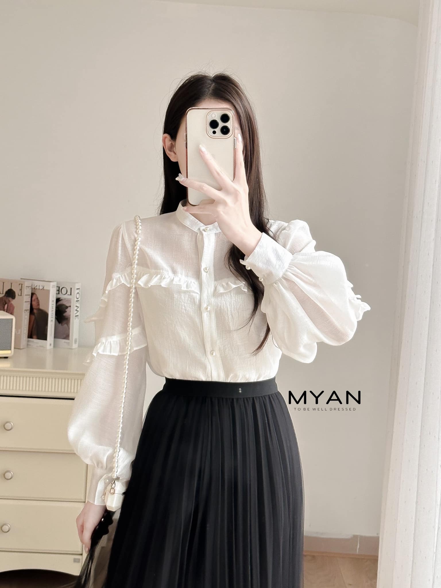 Áo sơ mi cổ tàu bèo tay + ngực
