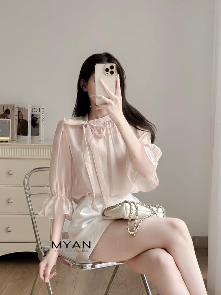 Sơ mi bèo tay nơ cổ, kèm lót 2 dây