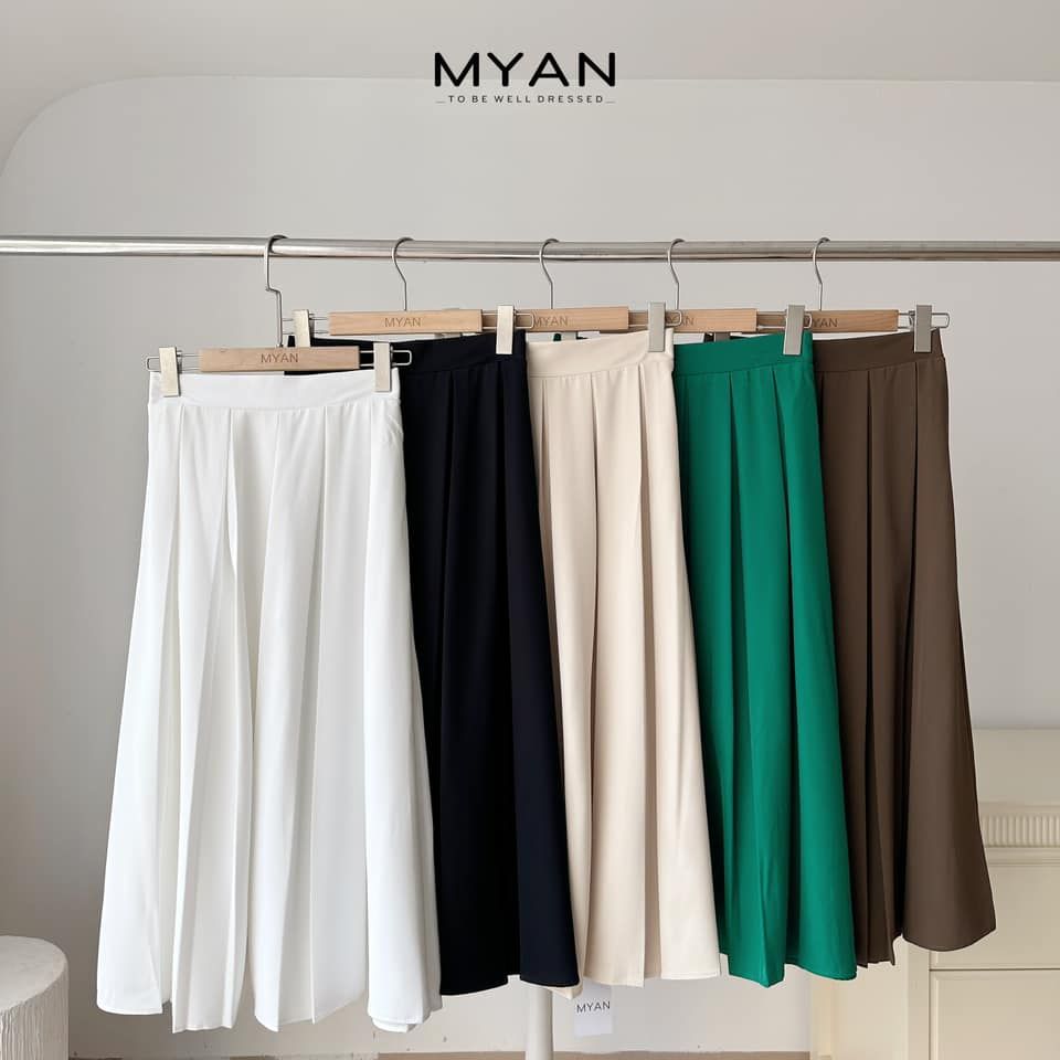 Chân váy xếp ly dáng dài bản to cạp chun sau( 3301)