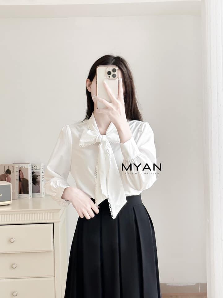 Áo sơ mi nơ cổ viền ren