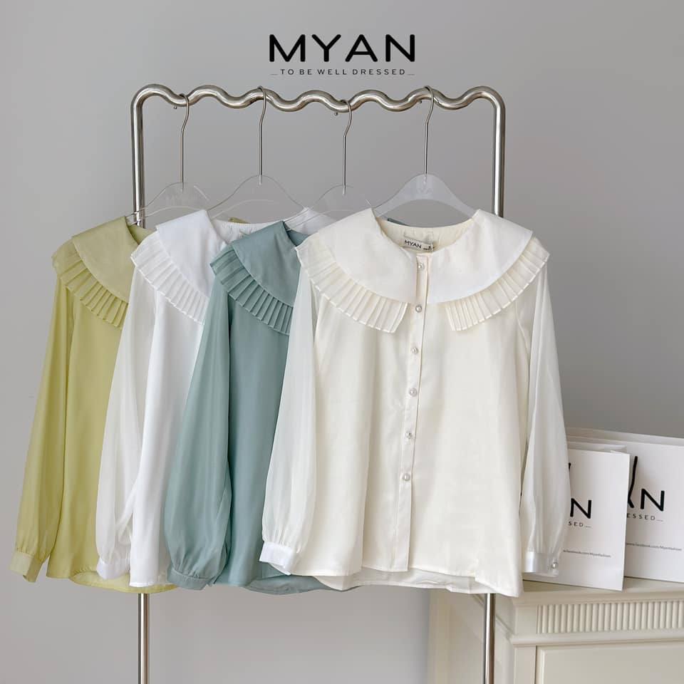 Áo tơ cổ sen cúc ngọc xếp ly