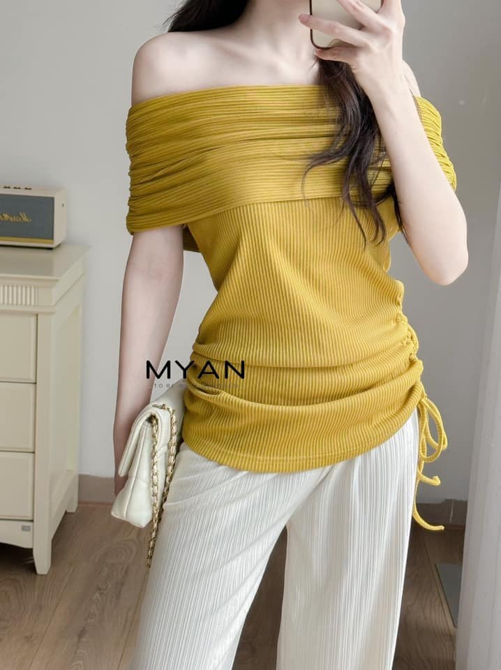 Áo thun trễ vai rút sườn