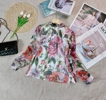 Áo sơ mi hoa buộc nơ sau