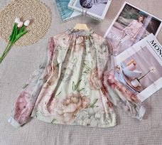 Áo sơ mi hoa buộc nơ sau