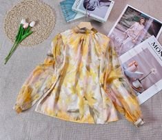 Áo sơ mi hoa buộc nơ sau