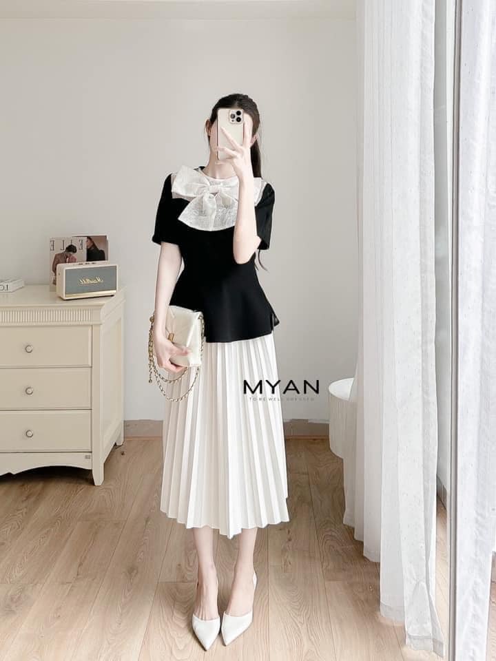 Chân váy midi xếp ly dáng dài( 2210)