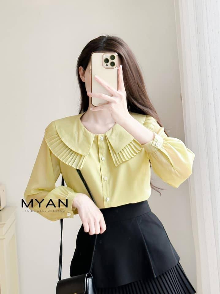 Áo tơ cổ sen cúc ngọc xếp ly