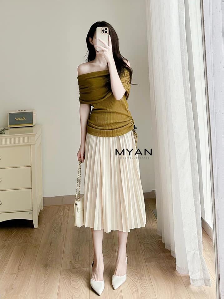 Áo thun trễ vai rút sườn