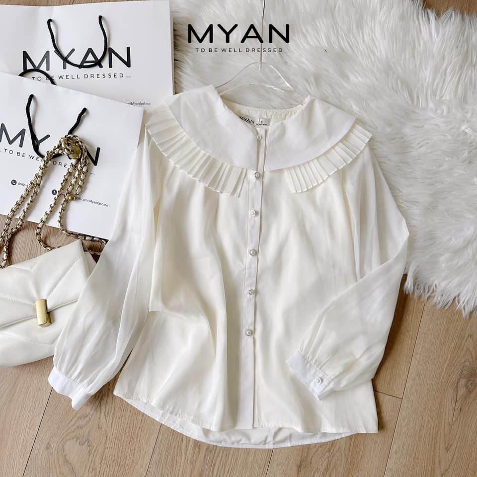 Áo tơ cổ sen cúc ngọc xếp ly