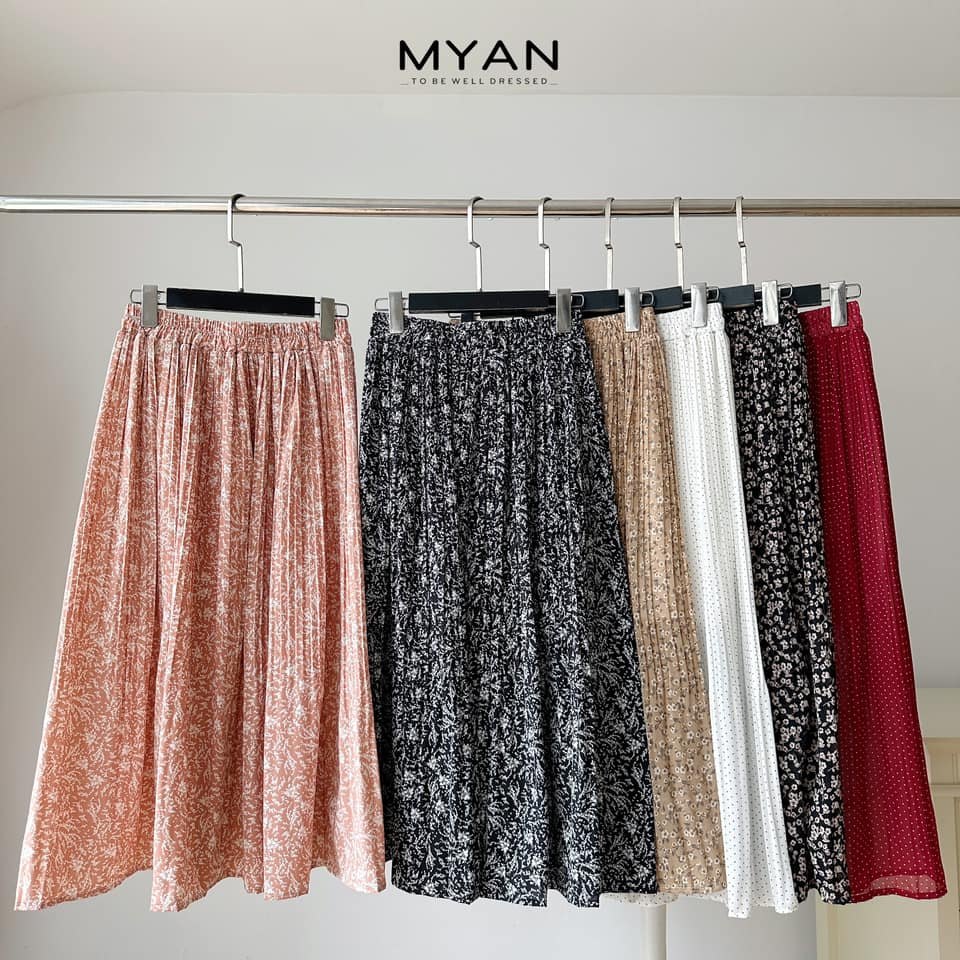 Chân váy xếp ly họa tiết hoa cạp chun( 6622)