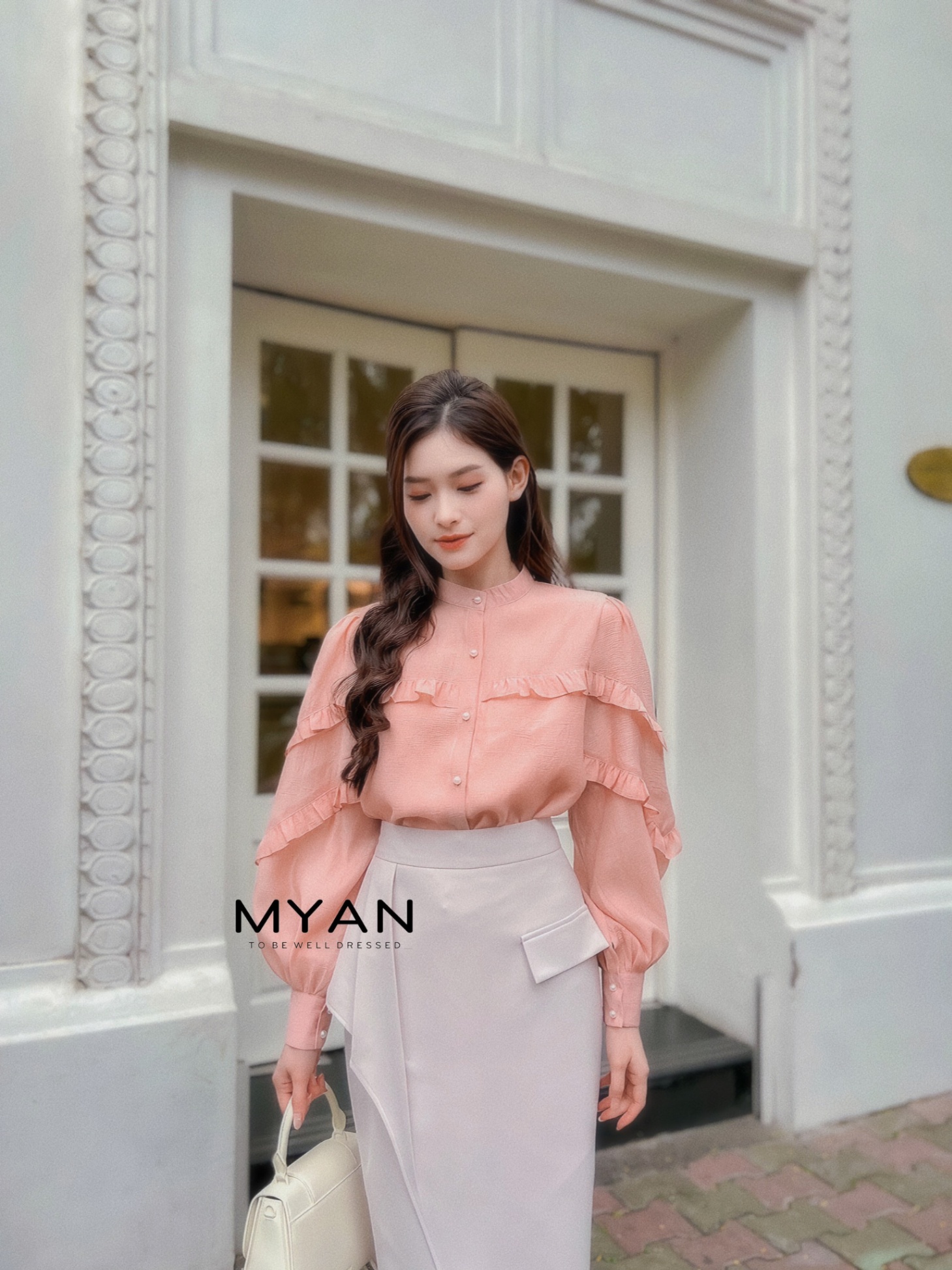 Áo sơ mi cổ tàu bèo tay + ngực