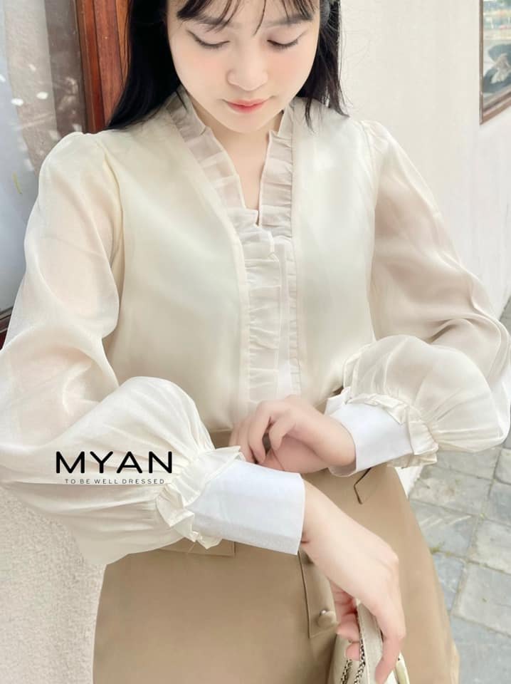Áo sơ mi tơ bèo cổ V