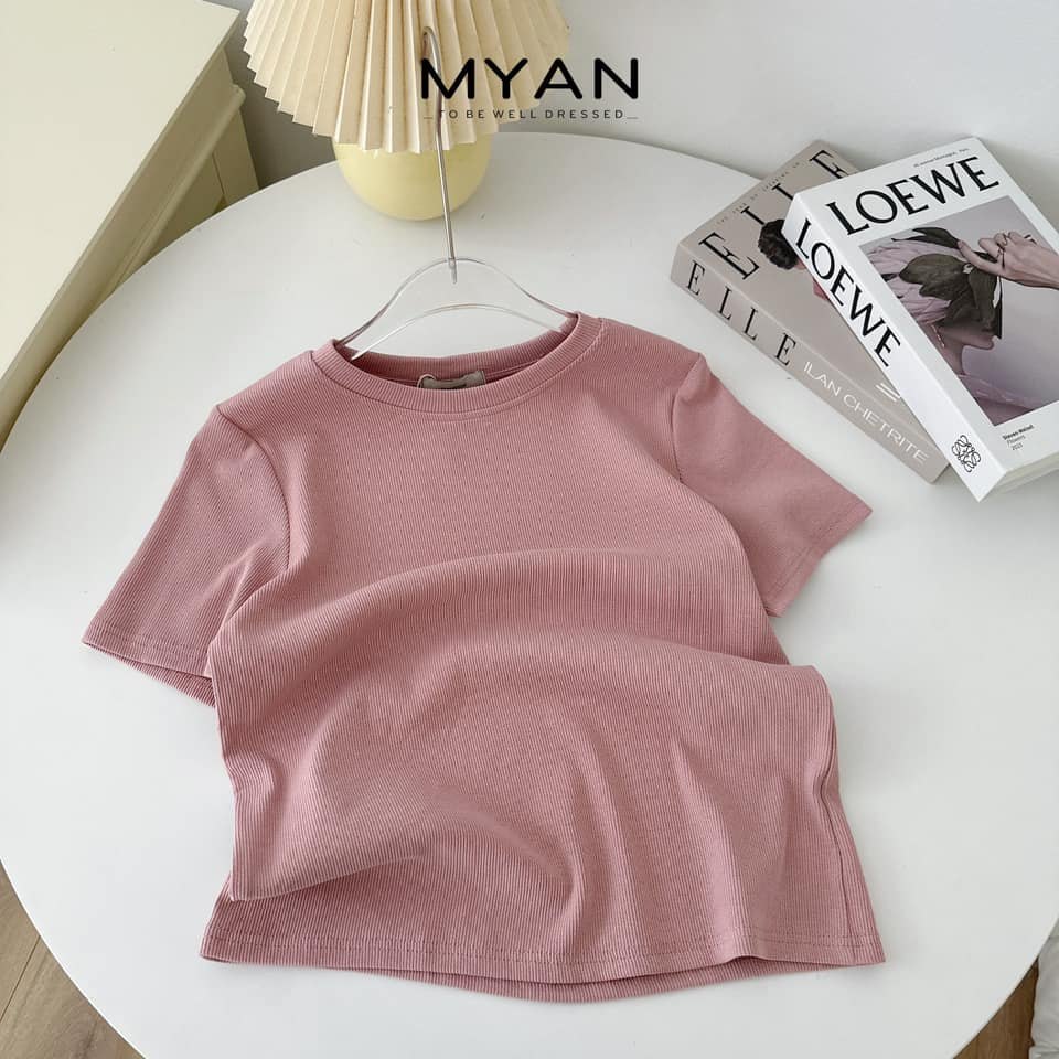 Áo thun gân cổ tròn cộc tay( 164)