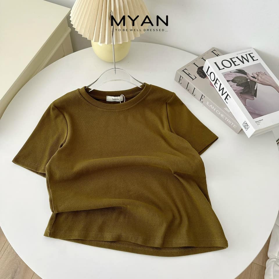 Áo thun gân cổ tròn cộc tay( 164)