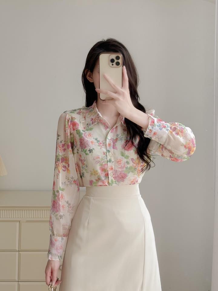 Áo sơ mi hoa cổ bèo