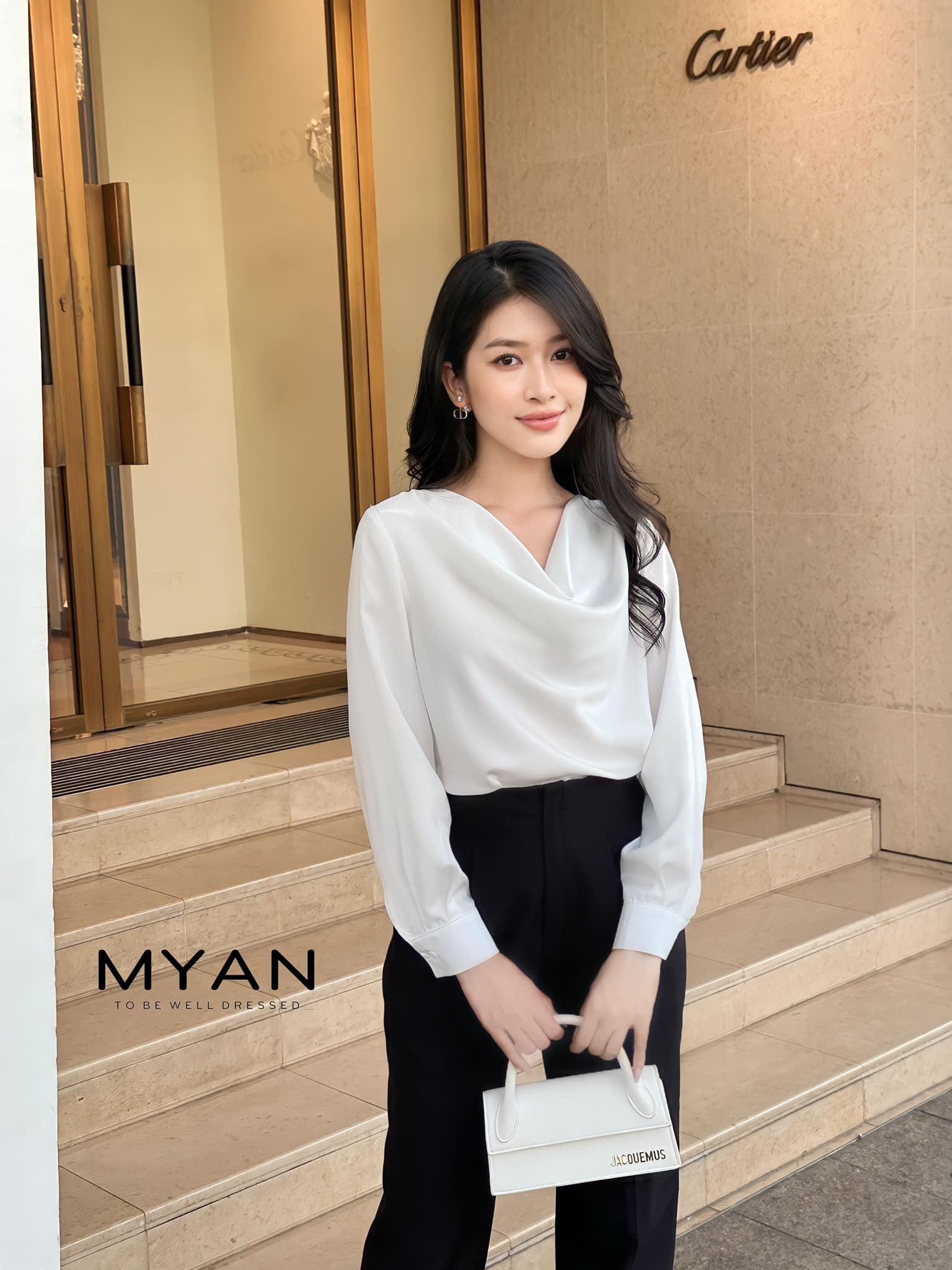 Áo sơ mi lụa cổ đổ