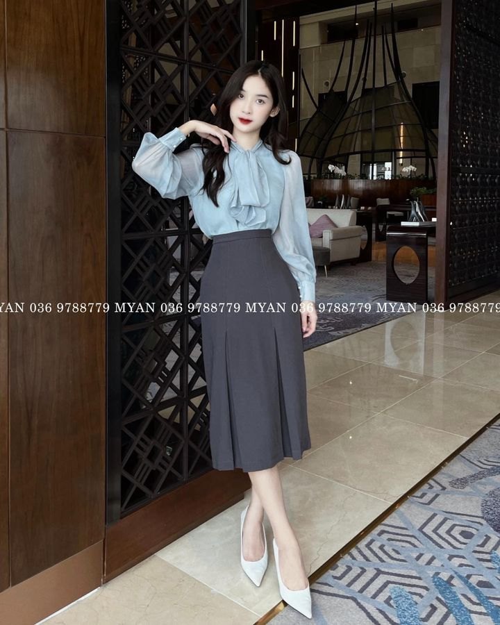 Sơ mi tơ tay bồng cổ nơ