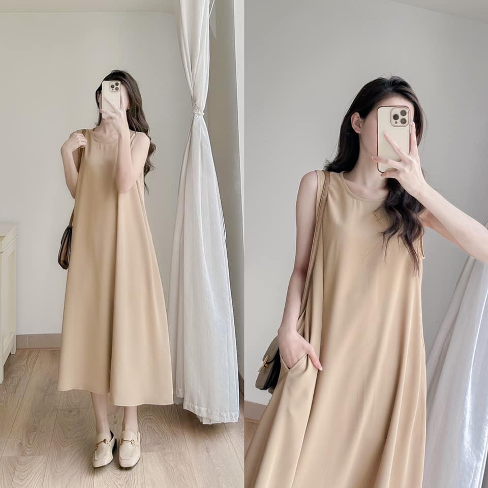 Váy suông cổ tròn sát nách