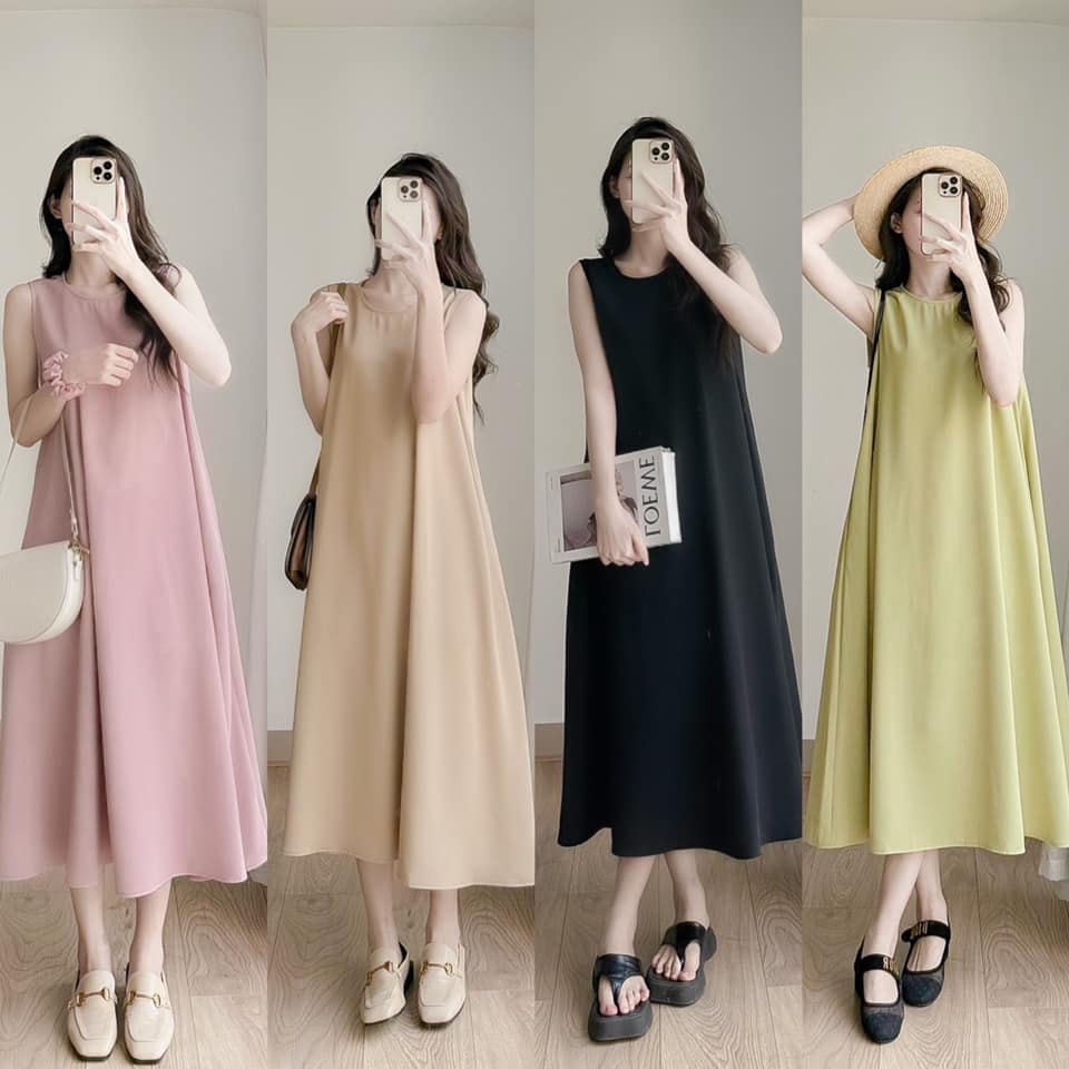 Váy suông cổ tròn sát nách