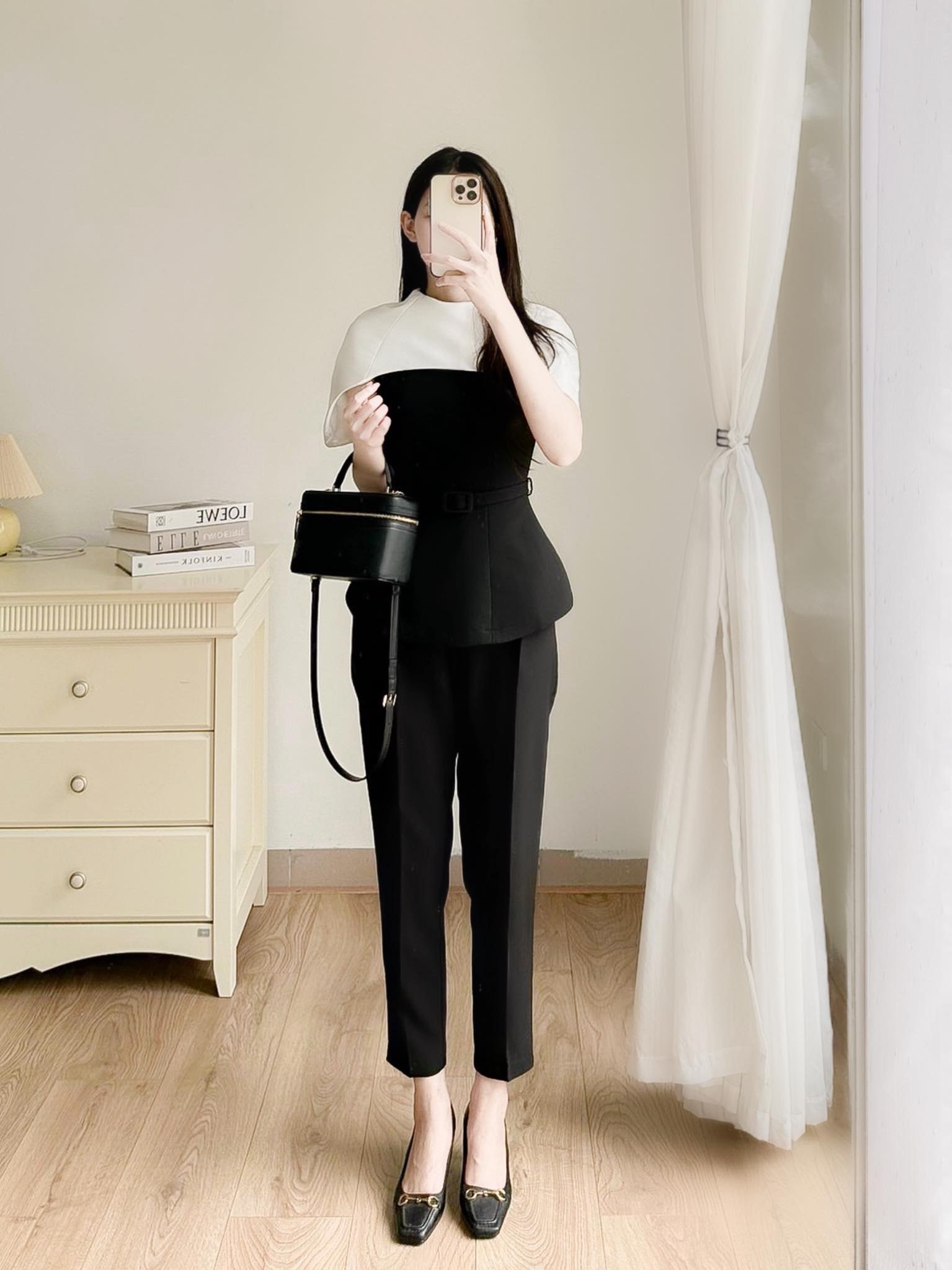 Quần tây ống đứng cúc bọc, ly giữa