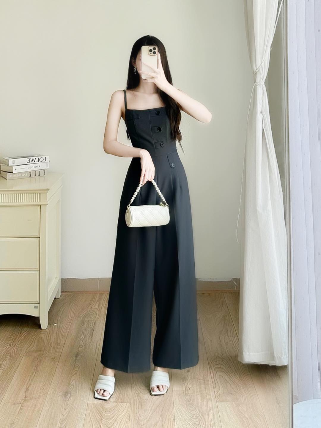 Jumsuit 2 dây hàng cúc lệch