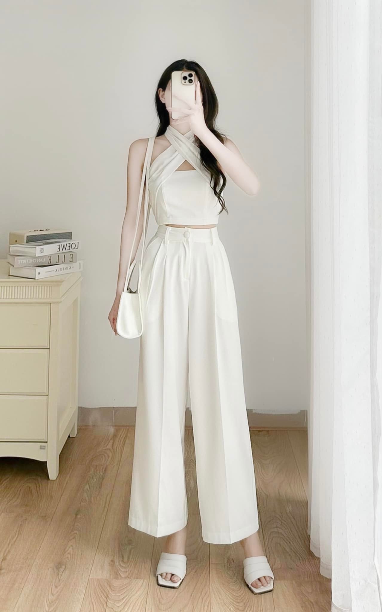 Quần vải ống suông kèm đai