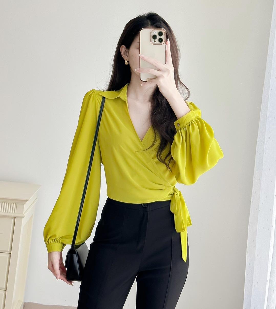 Sơ mi voan mỏng buộc vạt thắt nơ eo