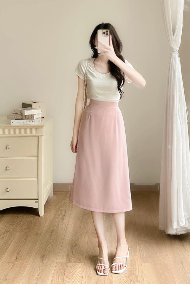 Chân váy midi cạp chun( 3313)